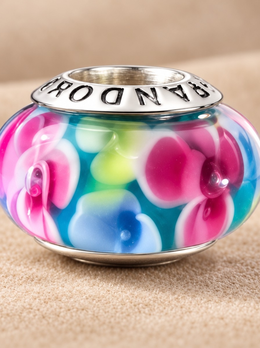 Pandora Teal Murano Glass Flower Charm Thailand